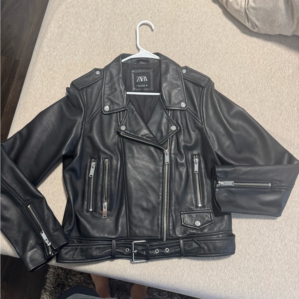 Zara Black Leather Moto Jacket